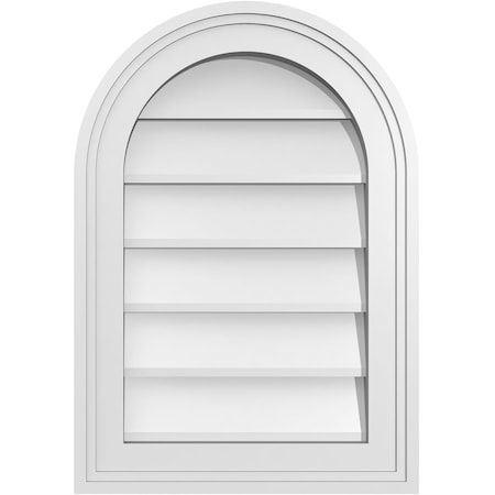 Ekena Millwork Round Top Surface Mount PVC Gable Vent w/ 2"W x 1-1/2"P Brickmould Frame, 14"W x 20"H GVPRT14X2002SN